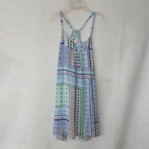 Corazon Blue Mint Green Geometric Tile Print Racerback Mini Dress Small